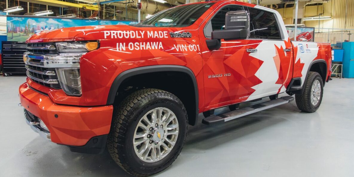 An SUV with Canadian flag paint job