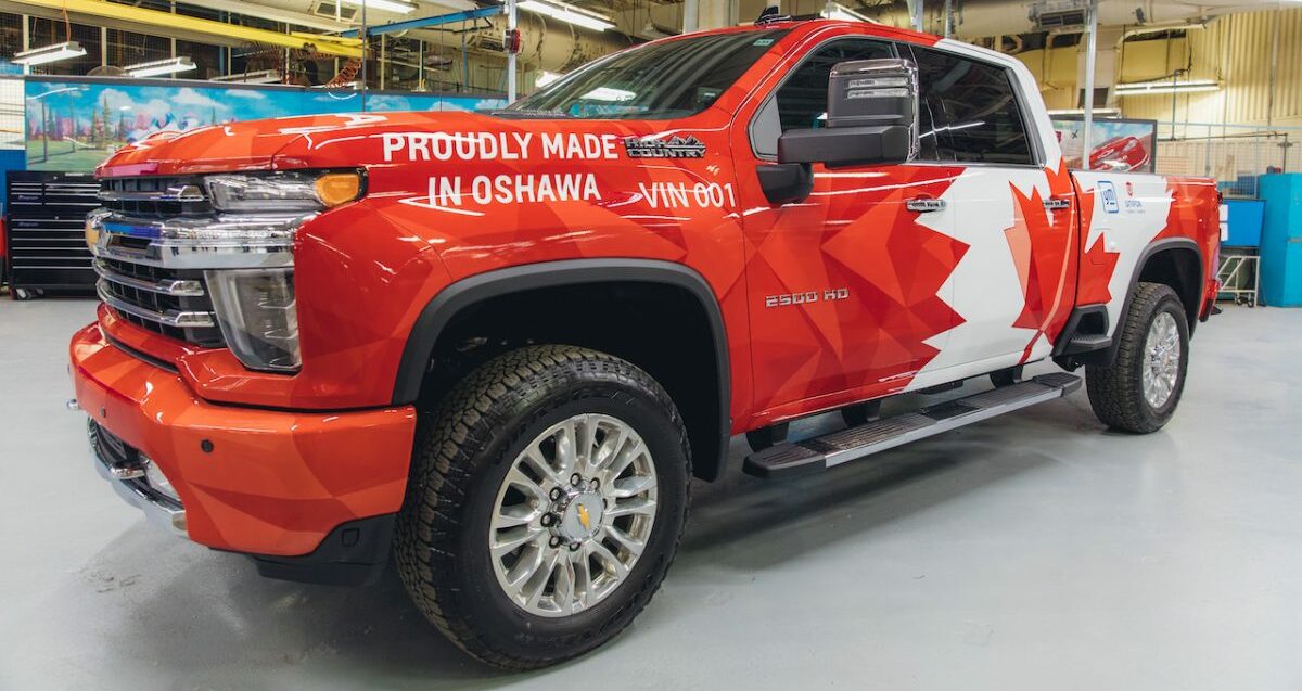 An SUV with Canadian flag paint job